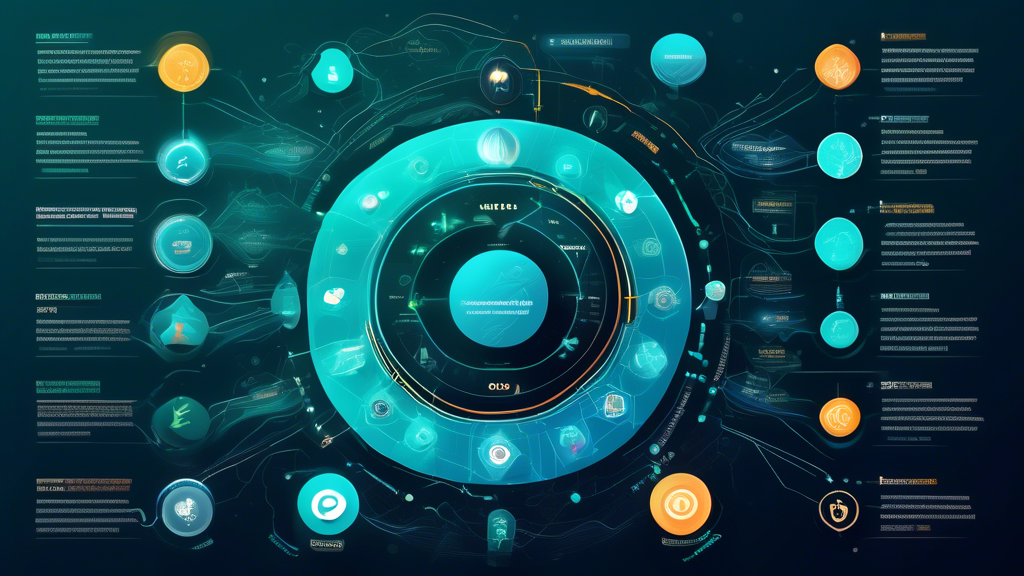 Create a detailed infographic illustrating the Terra Ecosystem in the cryptocurrency world. Include visual representations of key components like stablecoins, decentralized finance (DeFi) applications, and staking processes. Use a sleek, modern design with a blend of digital icons and blockchain network imagery to convey a sense of innovation and complexity. Include labels and brief descriptions for user clarity.