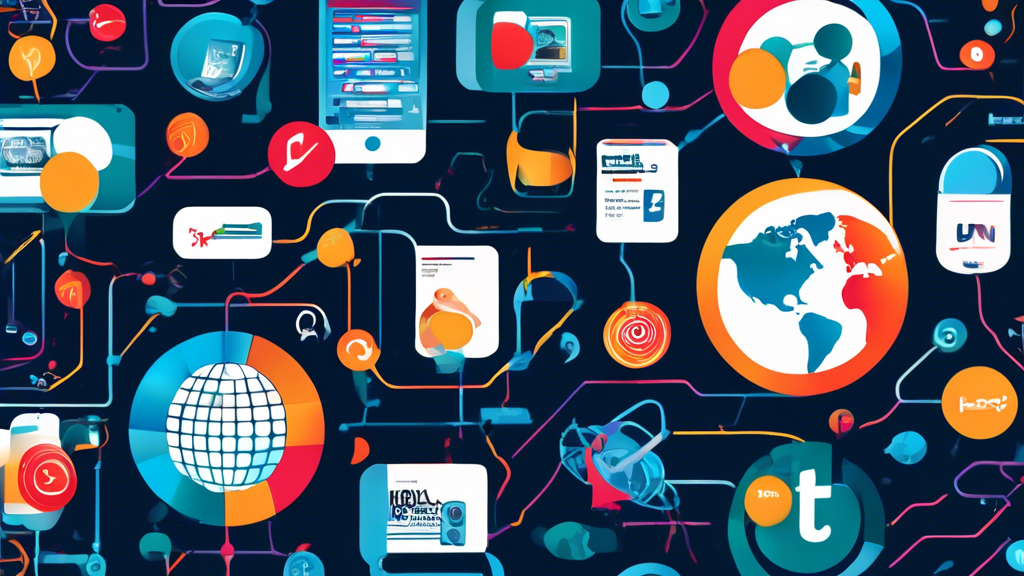 Create an illustrated cover for a comprehensive guide titled 'Understanding Media Net'. The design should feature a network of interconnected digital media icons such as social media symbols, streaming platforms, and news outlets. Incorporate elements like a globe to represent global connectivity, alongside engaging typography for the title. The color scheme should be modern and vibrant, reflecting the dynamic nature of the media landscape.